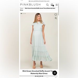 Mint Green Smocked Ruffle Accent Tiered Maternity Maxi Dress
